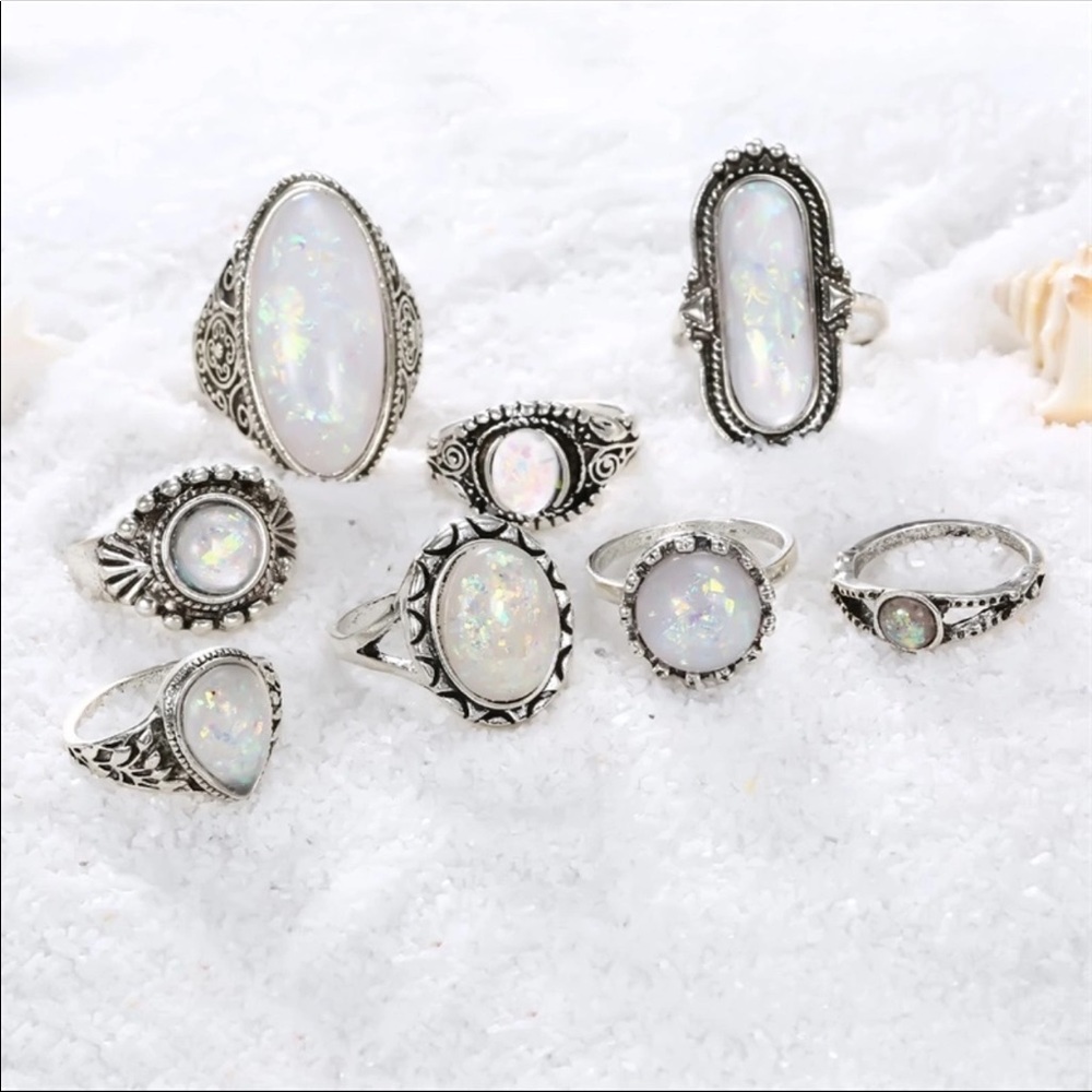 ๐๐Set of 8 Silver Moonstone Rings - Picture 3 of 5